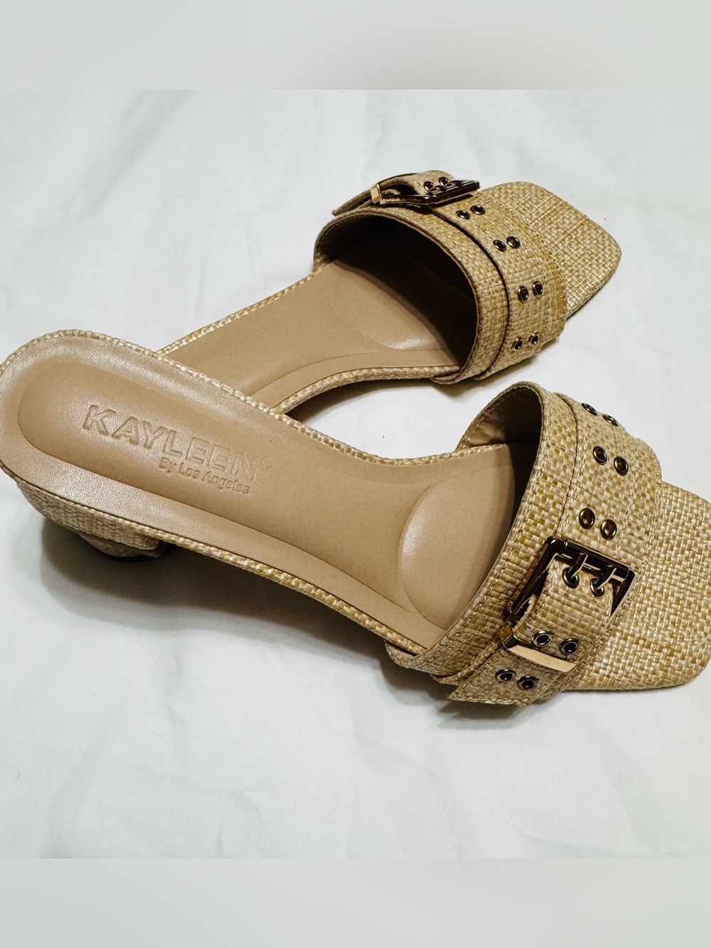 KAYLEEN By Los Angeles Natural Woven Buckle Mules
